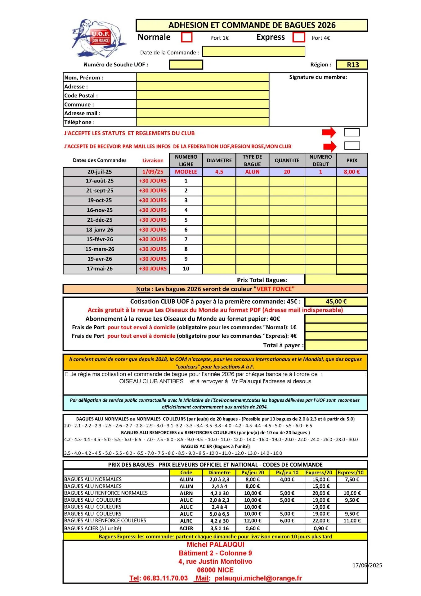 Formulaire c de bagues 2026